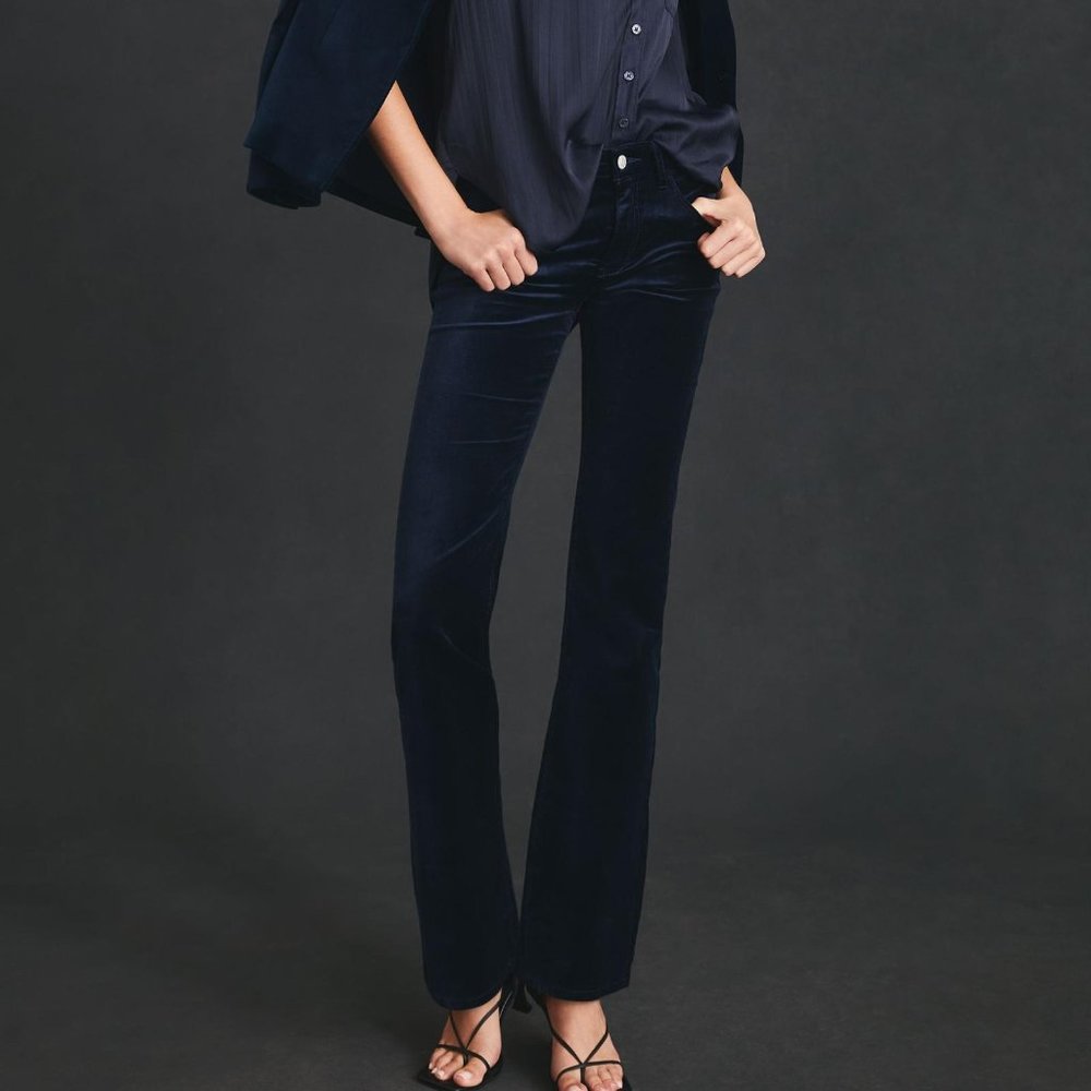 Anthropologie Pilcro Demilune Mid-Rise 33" Bootcut Velvet Jeans Navy Blue